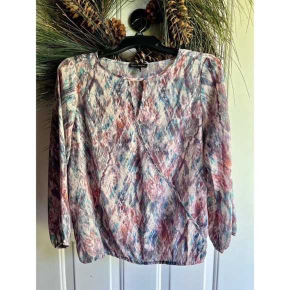 Willi Smith Pink, Blues Waterfall Print Blouse/Top/Shirt Size Medium - Picture 4 of 12